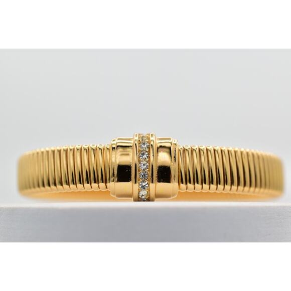 Christian Dior Vintage Crystal Bangle Bracelet Omega Gold NOS Signed 1980s Bin8 - Picture 2 of 12